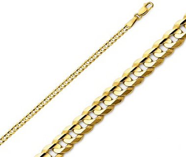 14K Yellow Gold Concave Curb Chain 2.5 mm