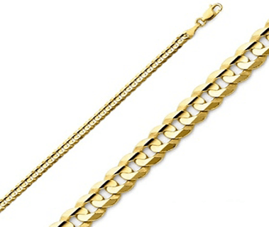 14K Yellow Gold Concave Curb Chain 3 mm