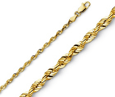 14K Yellow Gold Diamond Rope Chain 2. 5 mm
