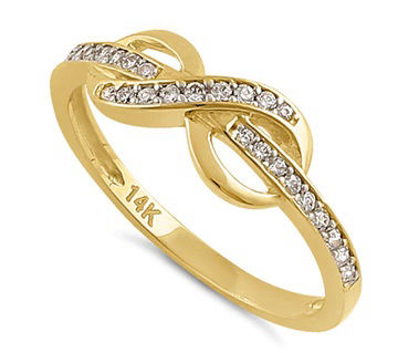 14K Gold CZ Infinity Solid and Hollow Ring