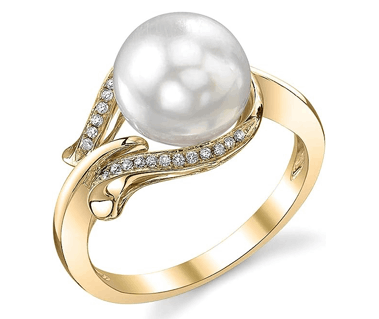 14K Gold Genuine Pearl & Diamond Ring