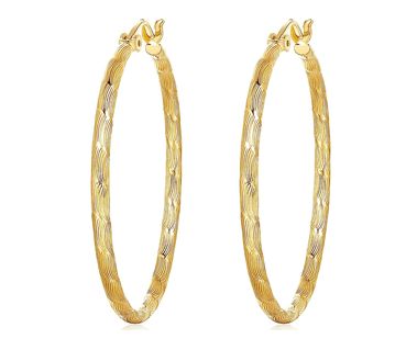 14K Gold Hoop Thin Earrings Eye Catching Gift for Women Her Wife Girlfriend