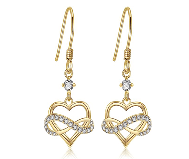 14k Real Solid Yellow Gold Infinity Heart Earrings Gift for Women Her Wife Girlfriend