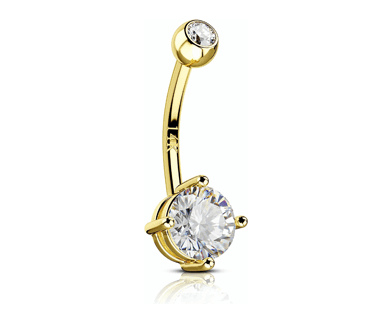 14K Real Gold Belly Round CZ Round Stone