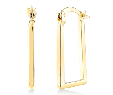 14K Solid Gold Rectangle Hoop Earring Gift for Women Her Wife Girlfriend