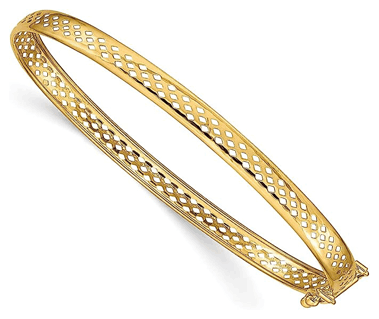 14k Yellow Gold 4.75mm Bangle Flat Bracelet Flexible -7 inch