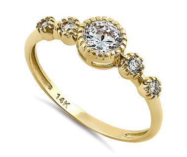 14K Yellow Gold Clear Five Round CZ Ring