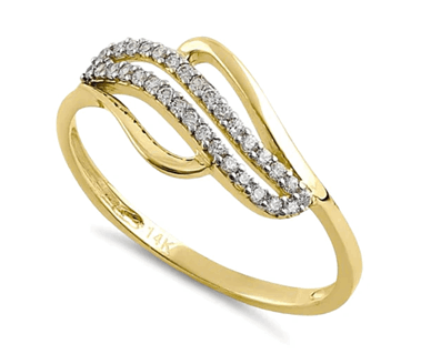 14K Yellow Gold Curved CZ Solid and Hollow Ring 