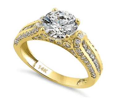 14K Yellow Gold Majestic Round CZ Engagement Ring 
