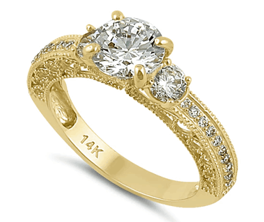 14K Yellow Gold Round 7mm Clear CZ Engagement Ring 