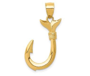 14k Yellow Gold Solid Whale Tail Hook Pendant