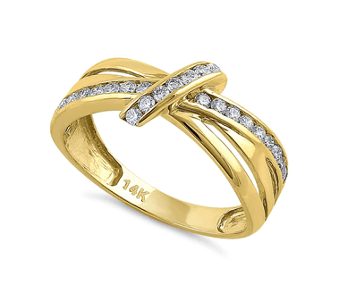 14K Yellow Gold Twist Diamond Solid and Hollow Ring 
