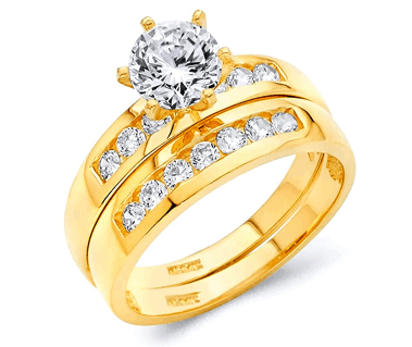 14k Yellow  Women's Wedding Channel Ring Set