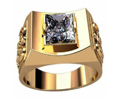 14K Gold Square Princes ZC Cut Men's Rings