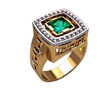 14K Gold Square Emerald Cut Men's Rings 