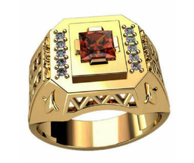 14K Gold Square Princes Garnet Men's Rings