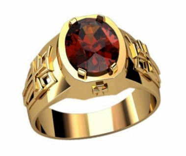 14K Gold Oval Red Garnet Men's Rings