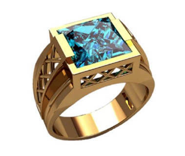 14K Gold Square Emerald Cut Men's Rings