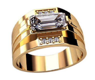 14K Gold Rectangular Clear CZ Men's Rings