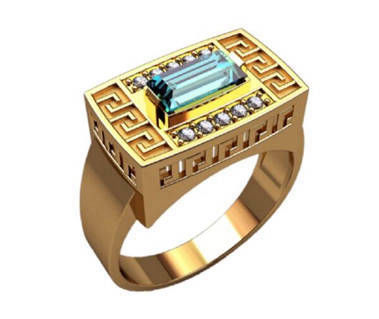 Rectangular Aquamarine ZC Women's Rings 14K